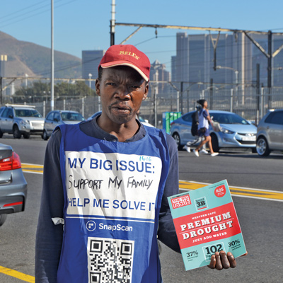 Our vendor of the month, Progress Cembi, 46, sells The Big Issue at Cavendish Square, Claremont. He tells us about his journey as a Big Issue entrepreneur.