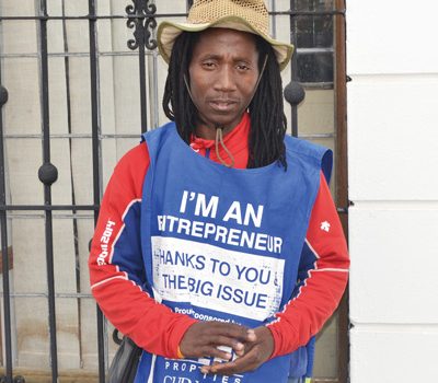 Vendor on the pitch, Mqondeni Nofatyelana (33), sells The Big Issue at Riverside Mall in Rondebosch. He shares his hopes for the future and his passion for sports.