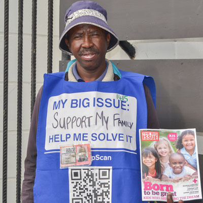 Patrick Nqayi (47), our vendor of the month, sells The Big Issue on Ladies Mile Road in Constantia. The father of four tells us about becoming financially savvy and giving great customer service.
