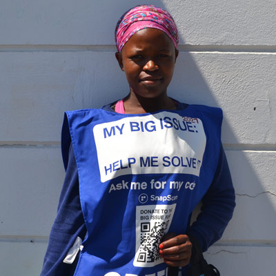 We get to know vendor on the pitch, lindiwe khihlana (24), who sells the big issue magazine on campground road in rondebosch.